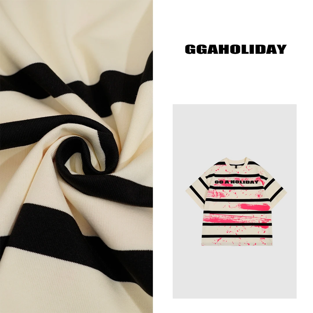GGAHOLIDAY美式t恤潮流针织衫休闲宽松情侣夏季条纹152381