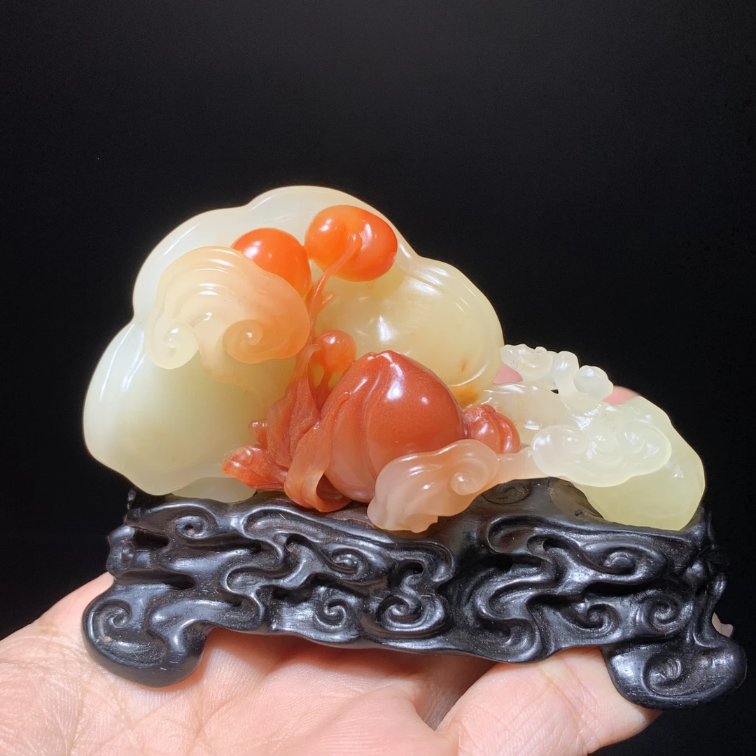 高品质寿山蜡烛红芙蓉晶·福寿双全摆件（陈汉斌作）