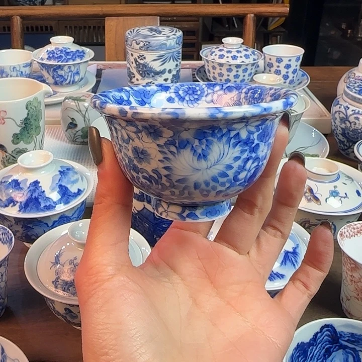 名窑口 万花小压手杯手绘放漏