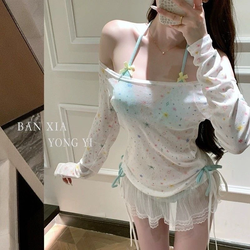 小清新可爱元气纯欲风沙滩度假蕾丝比基尼泳衣女