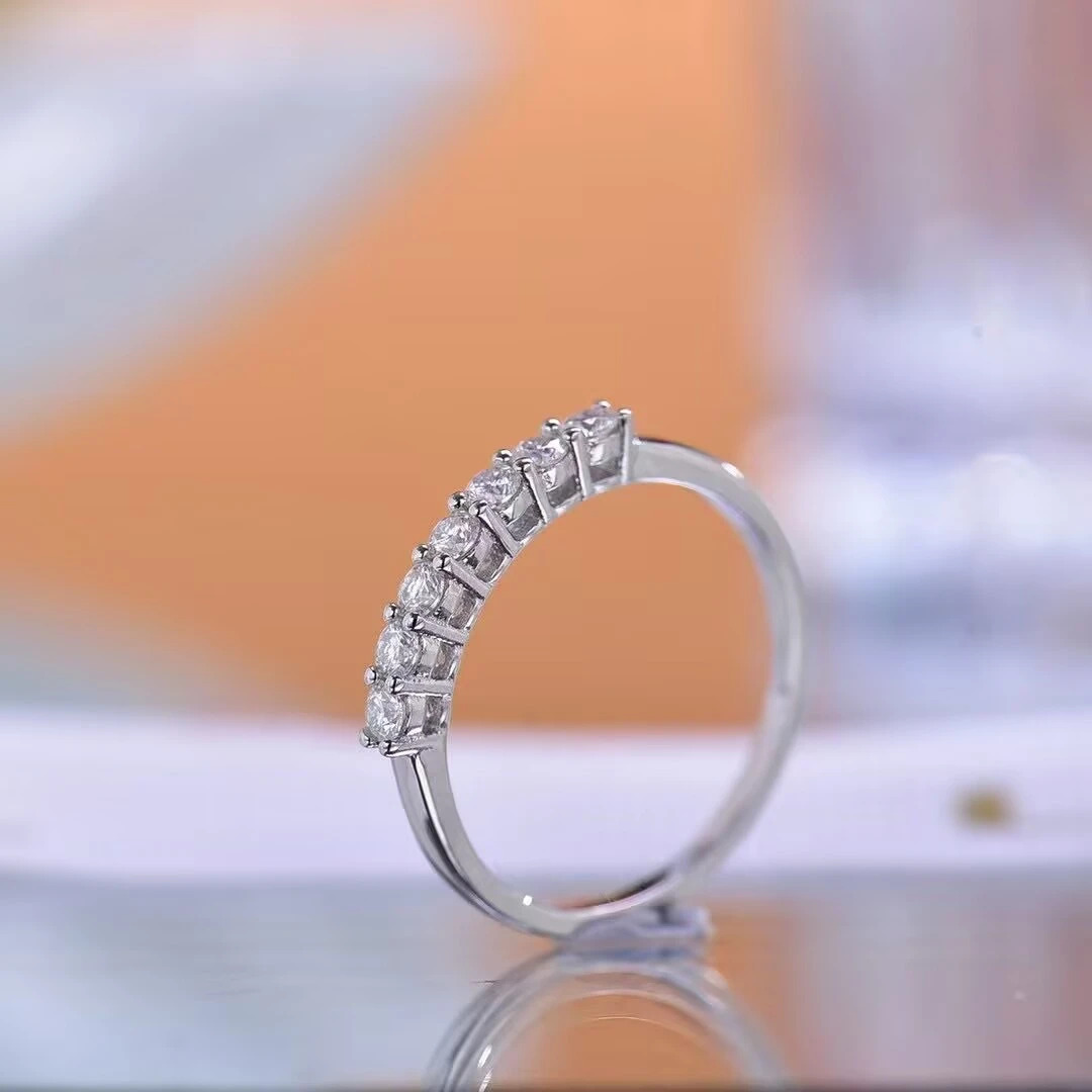 925银莫桑石戒指 925银莫桑钻戒指（七公主款）排戒