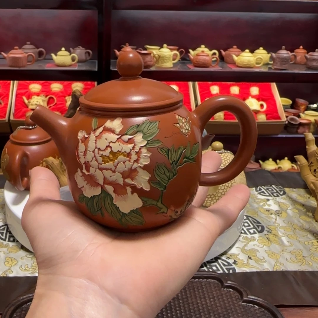 【闪购商品】段泥茶壶牡丹花红