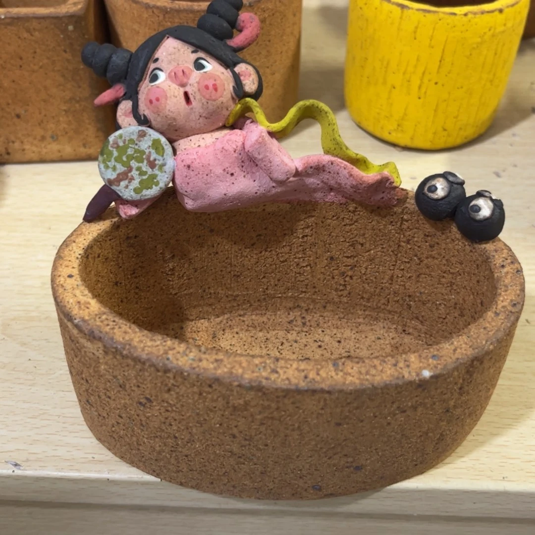 泥塑古镇炻陶花盆