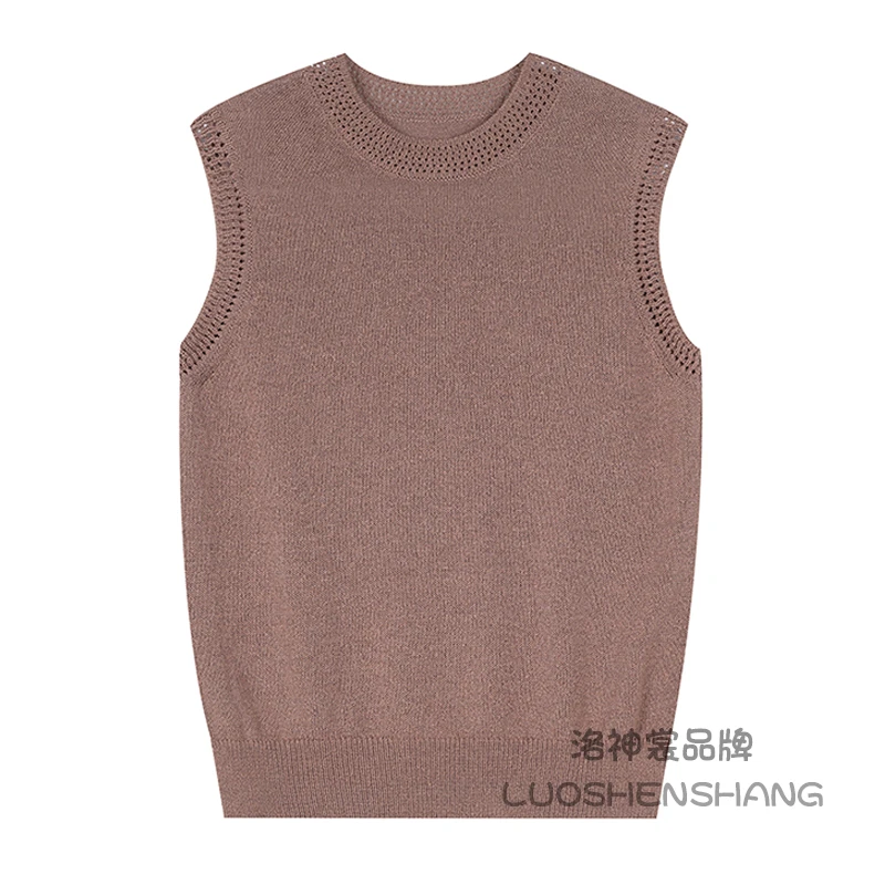 亚麻无袖针织2025夏新韩版圆领显瘦无袖针织衫圆领T恤女