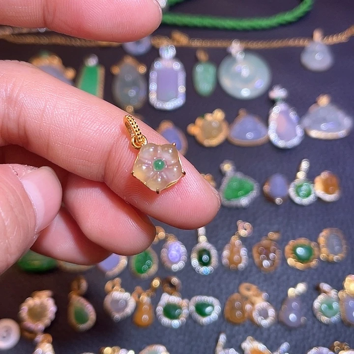 翡翠银S925镶嵌吊坠(不含链)天然翡翠