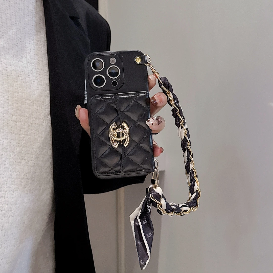 适用苹果华为VIVO荣耀小米OPPO手机壳小香风斜挎挂绳卡包保护套女