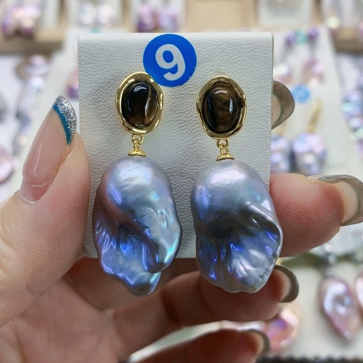 银S925镶嵌耳饰淡水珍珠鱼*