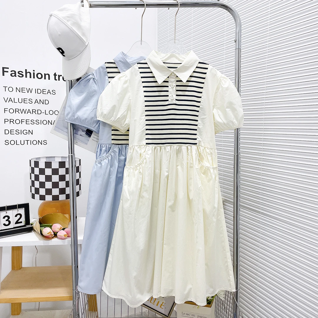 夏季新款女童中大童条纹连衣裙宽松显瘦洋气假两件zb3082简约童品