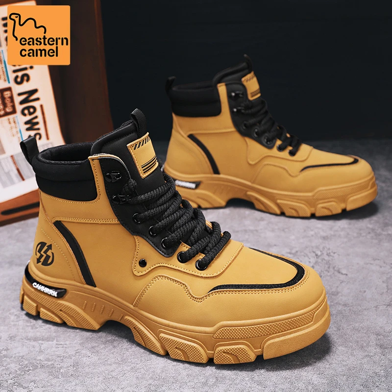 东方骆驼男鞋2025秋季英伦风厚底增高马丁靴复古高帮休闲工装鞋男