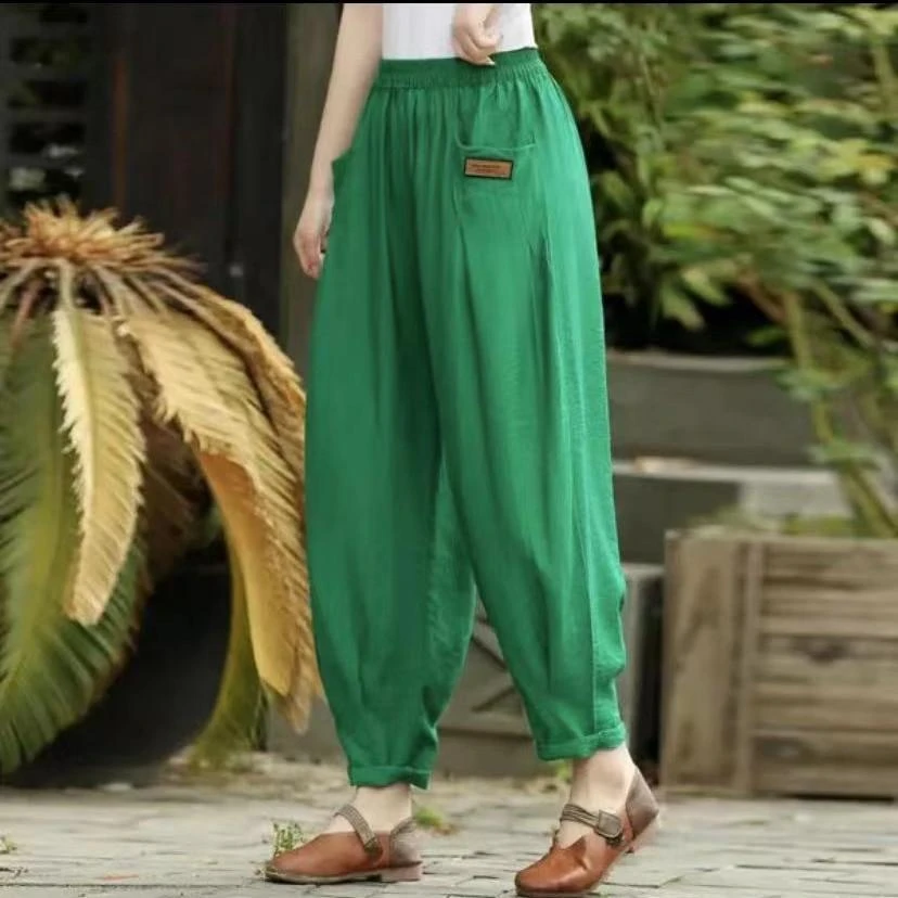 F908夏季新款大码时尚休闲百搭薄款长裤女透气显瘦阔腿裤女裤