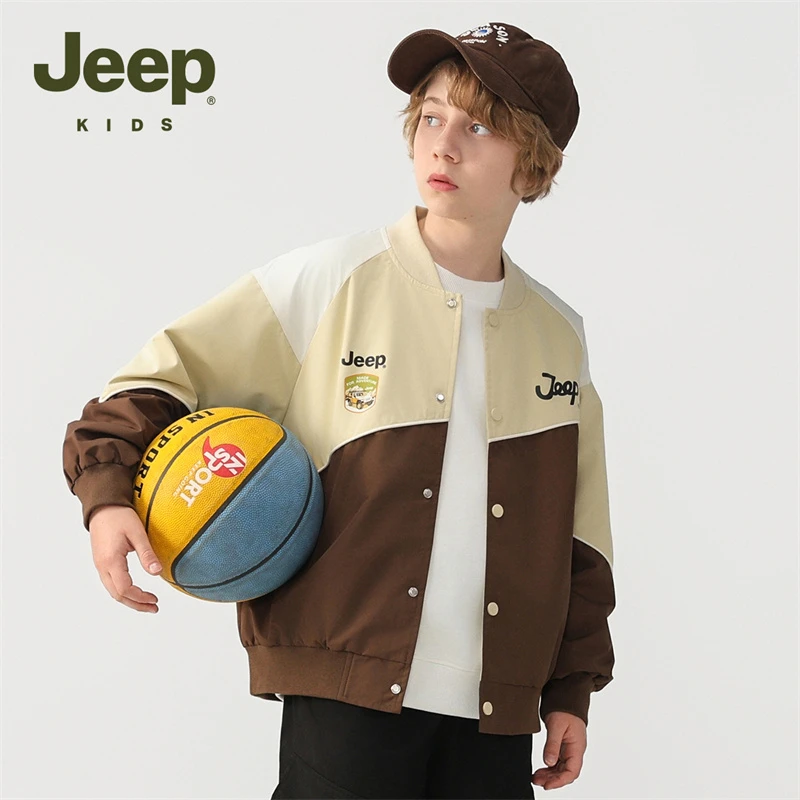 JEEP童装美式拼接刺绣棒球服外套男女童春秋宽松百搭帅气嘻哈夹克