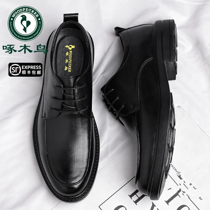 啄木鸟男鞋商务正装加绒棉皮鞋男韩版软底休闲英伦鞋男增高鞋婚鞋