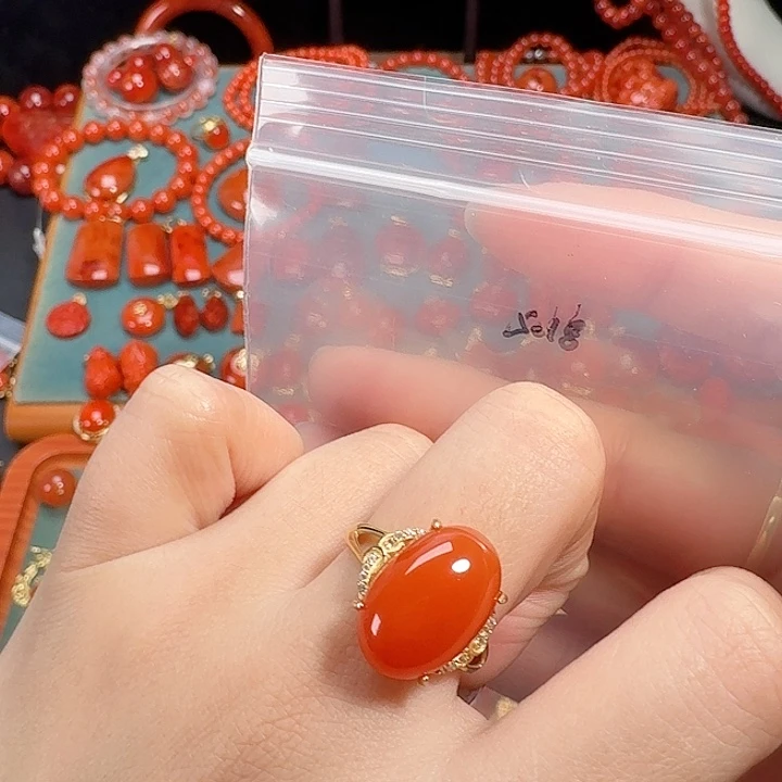 南红玛瑙银S925镶嵌戒指