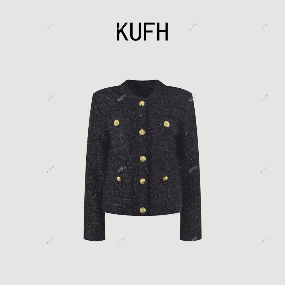 KUFH【黑金缪斯】巴家粗花呢圆领修身显瘦小香风上衣女外套K8822
