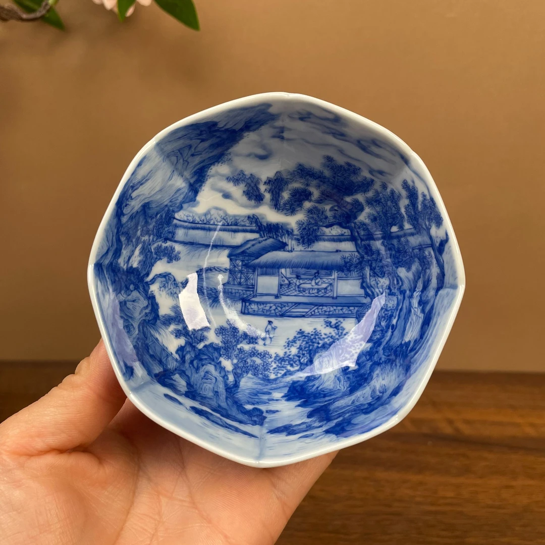 【九茗珍藏】草堂图欧阳娇八方杯手工手绘景德镇茶具容量110毫升