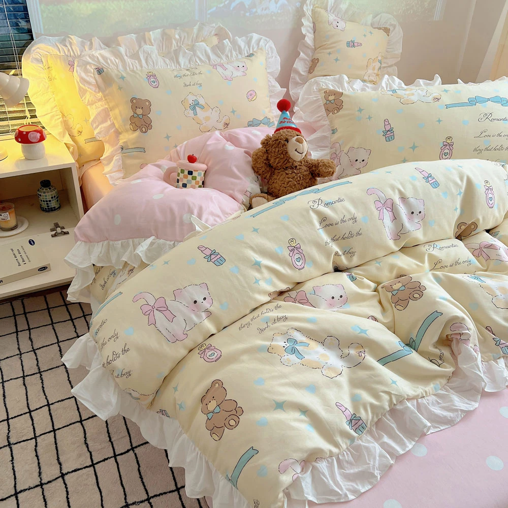 ins公主风全棉四件套纯棉被套床单荷叶花边款双人床品单人宿舍款