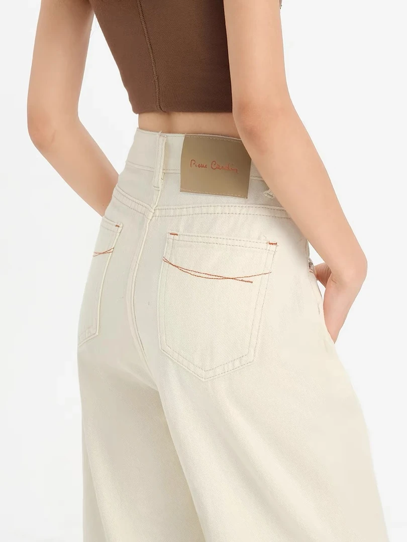 白色高腰显瘦时尚阔腿牛仔裤女春秋新款宽松直筒裤百搭女士薄款