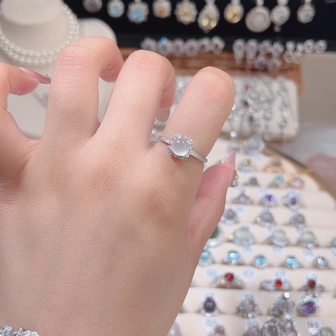 蛇纹石玉银S925镶嵌戒指