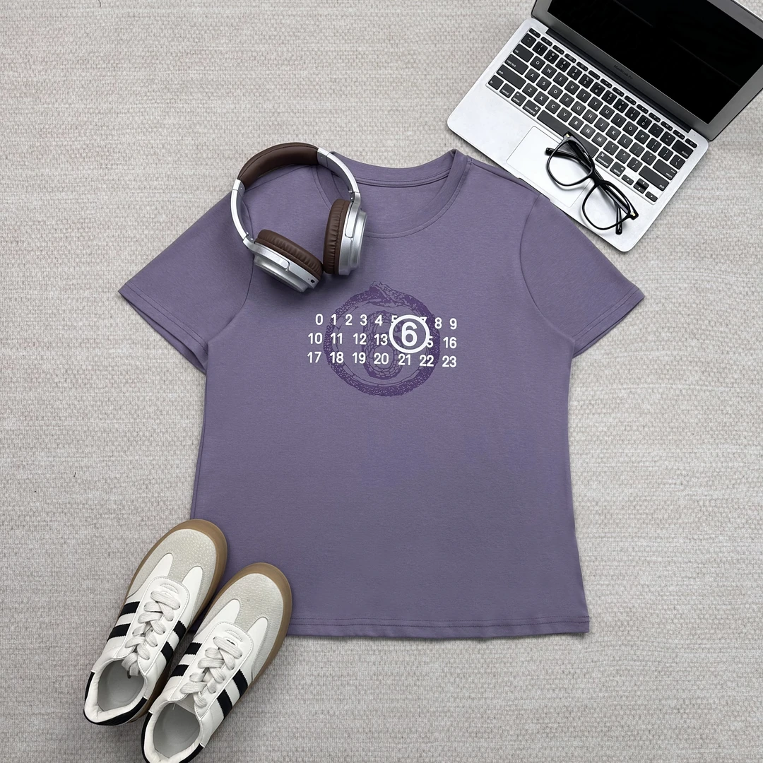 简约时尚别致印花字母圆领宽松百搭短袖T恤 HRBCD982-1