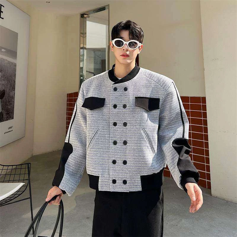 夹克外套秋冬季韩系高级外套冬男韩版潮流帅气休闲宽松拼接上衣潮