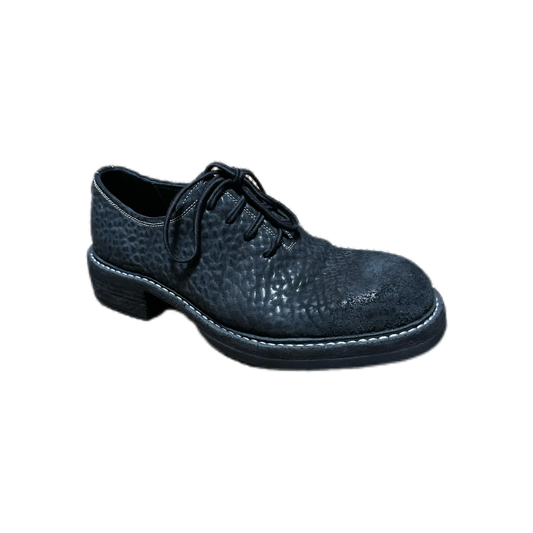 北馬男鞋缩纹马臀皮休闲时尚复古暗黑厚底手工真皮固特异英伦德比