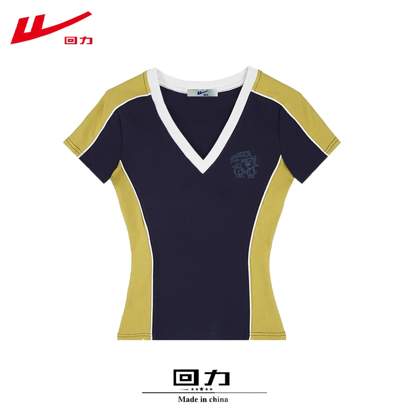 回力女装修身夏季夏装棉短袖T恤短款辣妹多巴胺打底衫潮流休闲