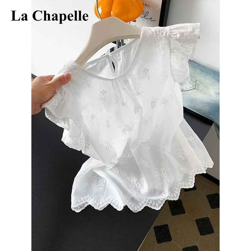 拉夏贝尔法式重工提花刺绣小飞袖衬衫女夏季宽松显瘦绝美小衫上衣