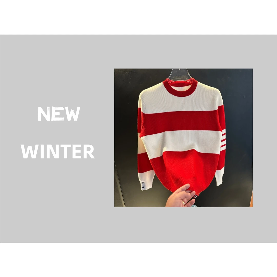 VOUTION（MN3652）25秋冬圆领轻奢高品质撞色条纹毛衣