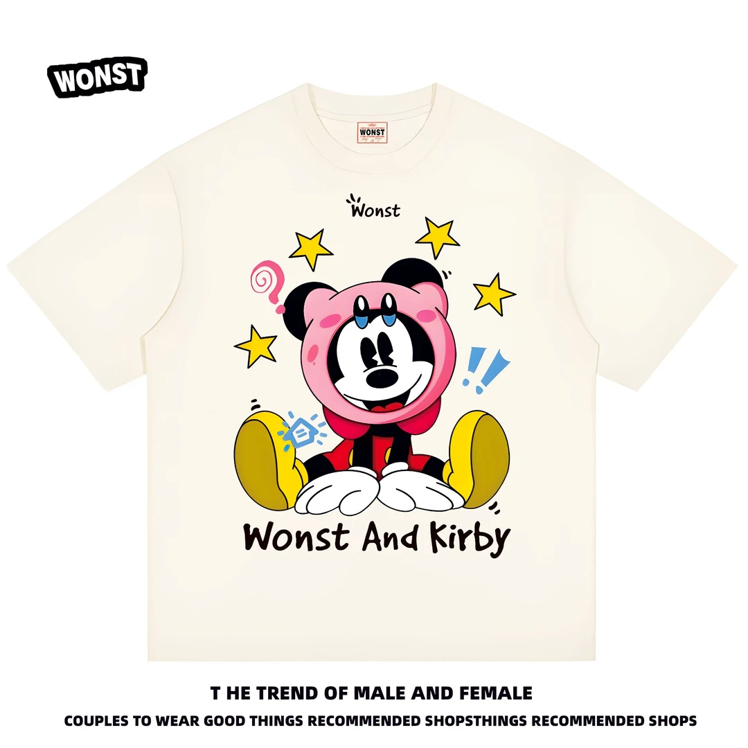 WONST【卡通米奇】重磅300G纯棉 康利数码直喷宽松圆领短袖T恤