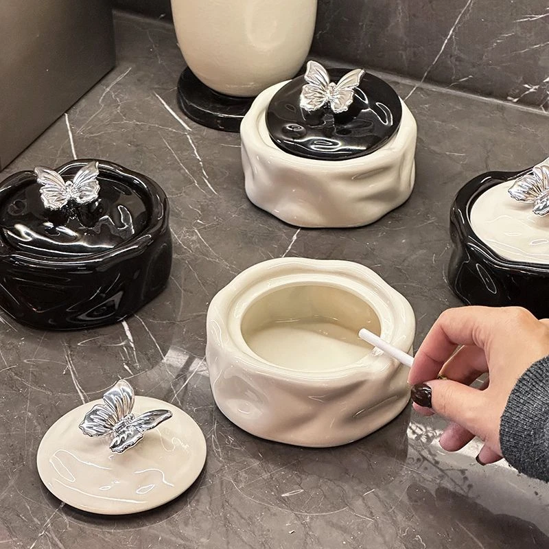 轻奢陶瓷烟灰缸带盖防飞灰家用客厅高端大气创意办公烟缸高级感zk