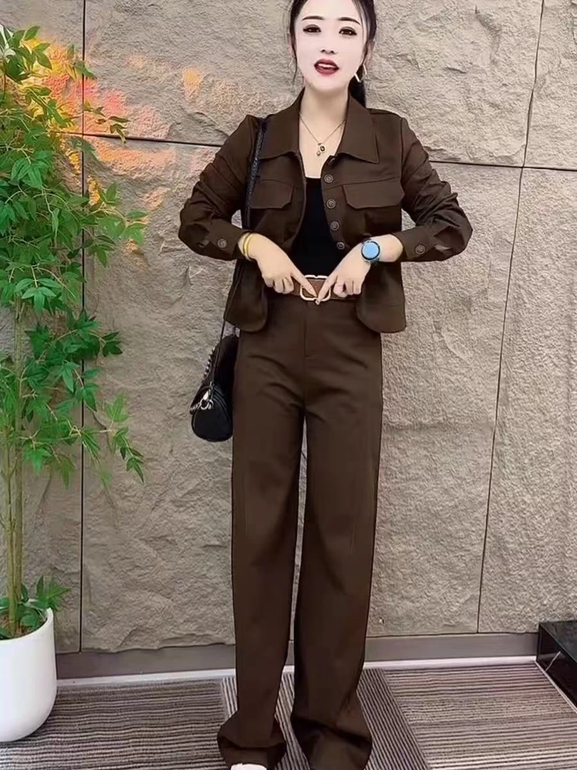 6365 秋季两件套洋气显瘦工装短款外套休闲裤阔腿气质