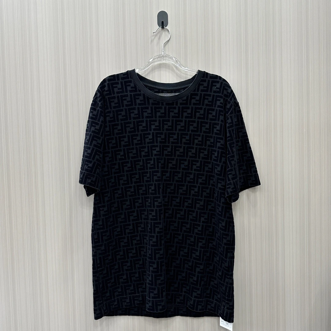 99新 FENDI/芬迪 满印植绒黑色短袖 尺码：M 10166