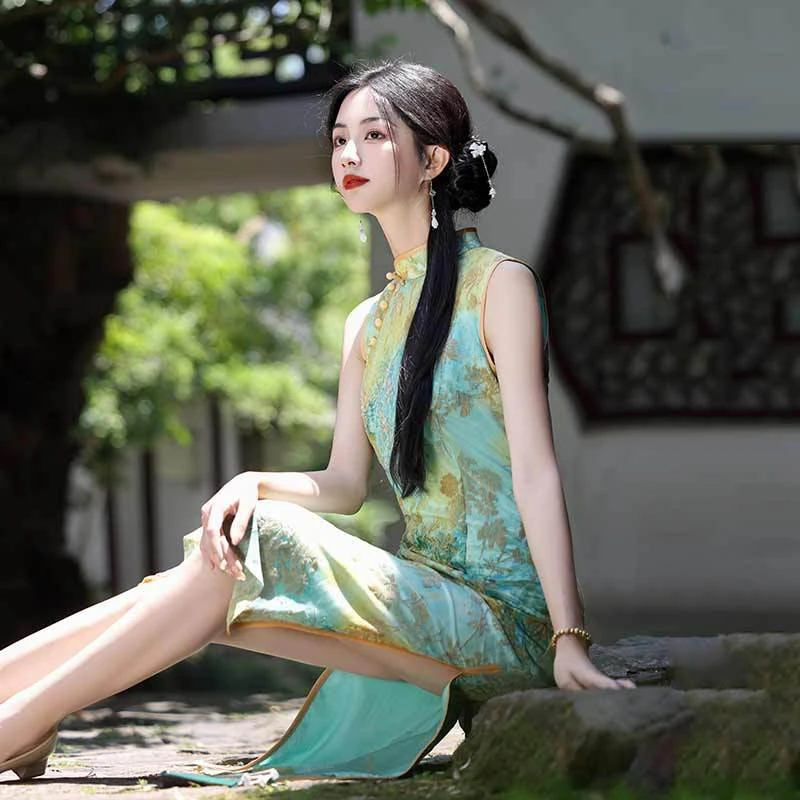 《25新款》无袖国风新中式旗袍改良年轻款少女复古小个子可穿夏季