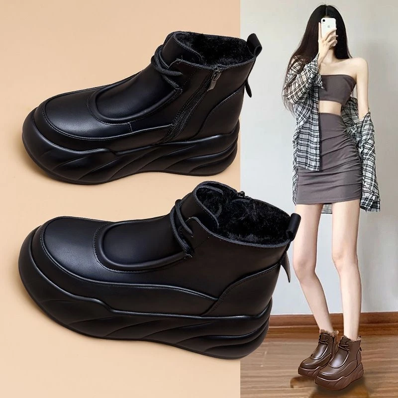 新款雪地棉鞋毛毛冬季皮毛保暖大靴女老爹加绒一体鞋女增高