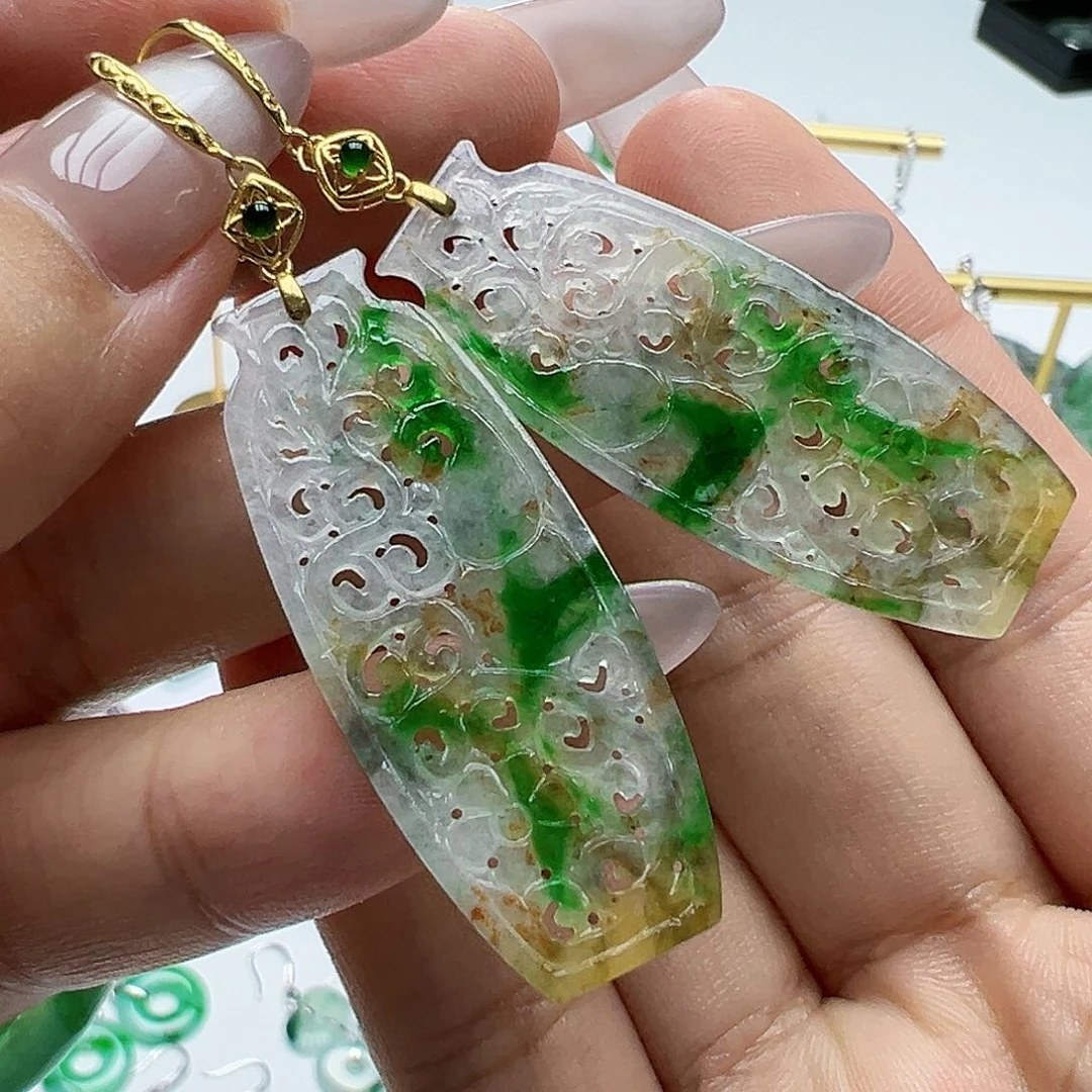 18K金镶嵌翡翠耳饰?****?天然缅甸A货翡翠