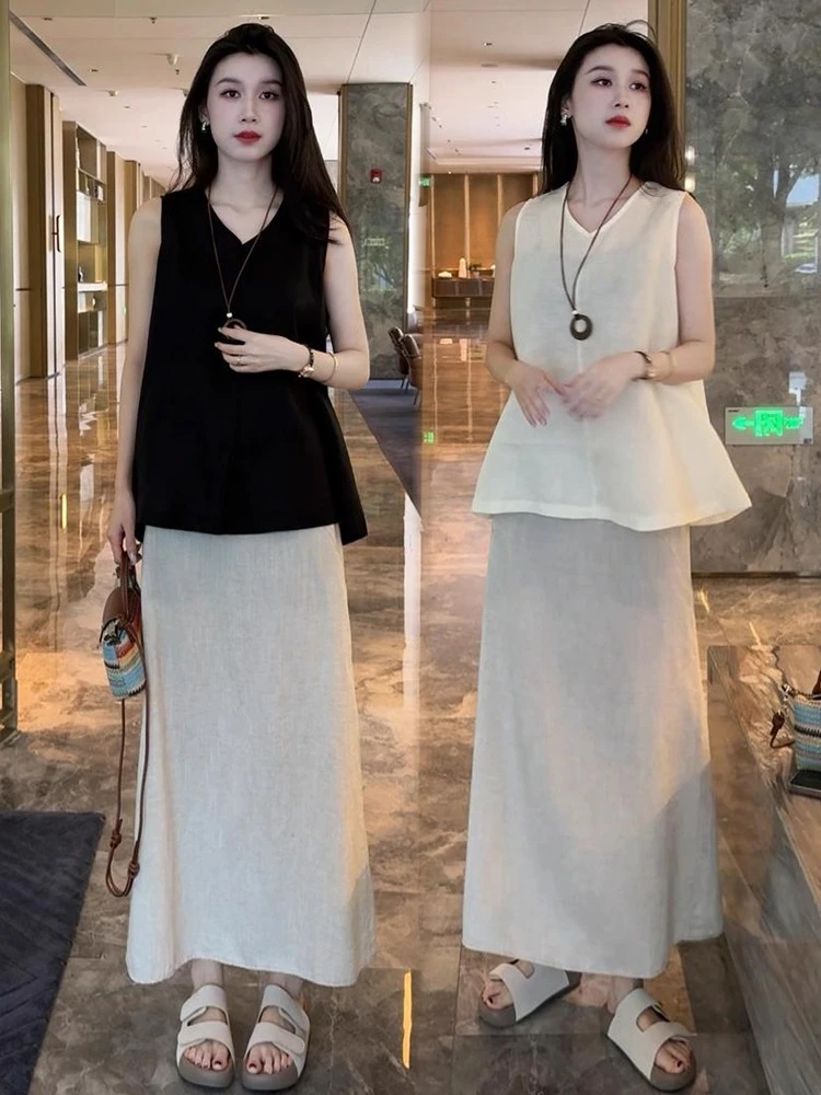 时尚套装女2025夏季新款时髦洋气无袖背心上衣半身裙气质两件套潮