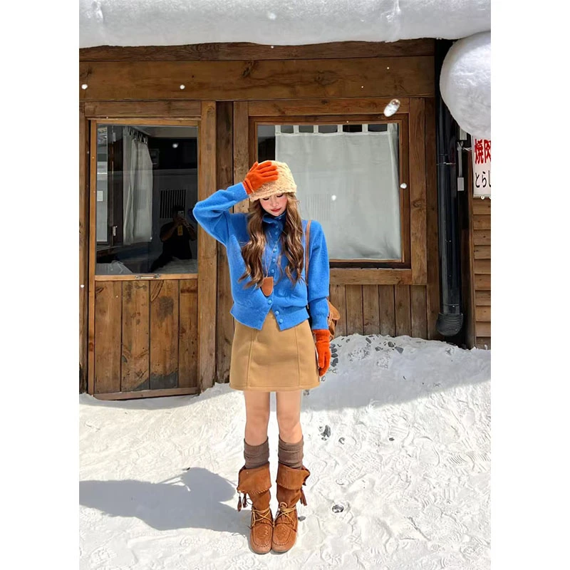 韩系秋冬季新款修身显瘦网红穿搭针织开衫上衣气质收腰半身裙套装