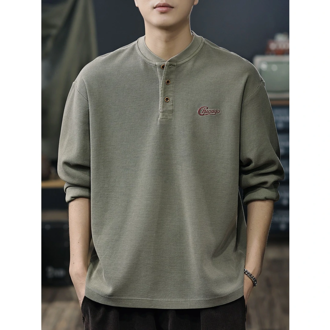 库约内姆KOYENEMAL亨利领卫衣男士秋季新款美式复古长袖打底衫