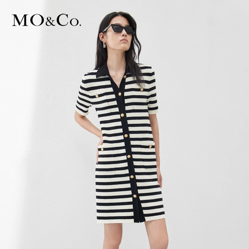 【陈大可专属】MOCO春季圈圈纱肌理条纹短袖针织连衣裙MBC1DRS024