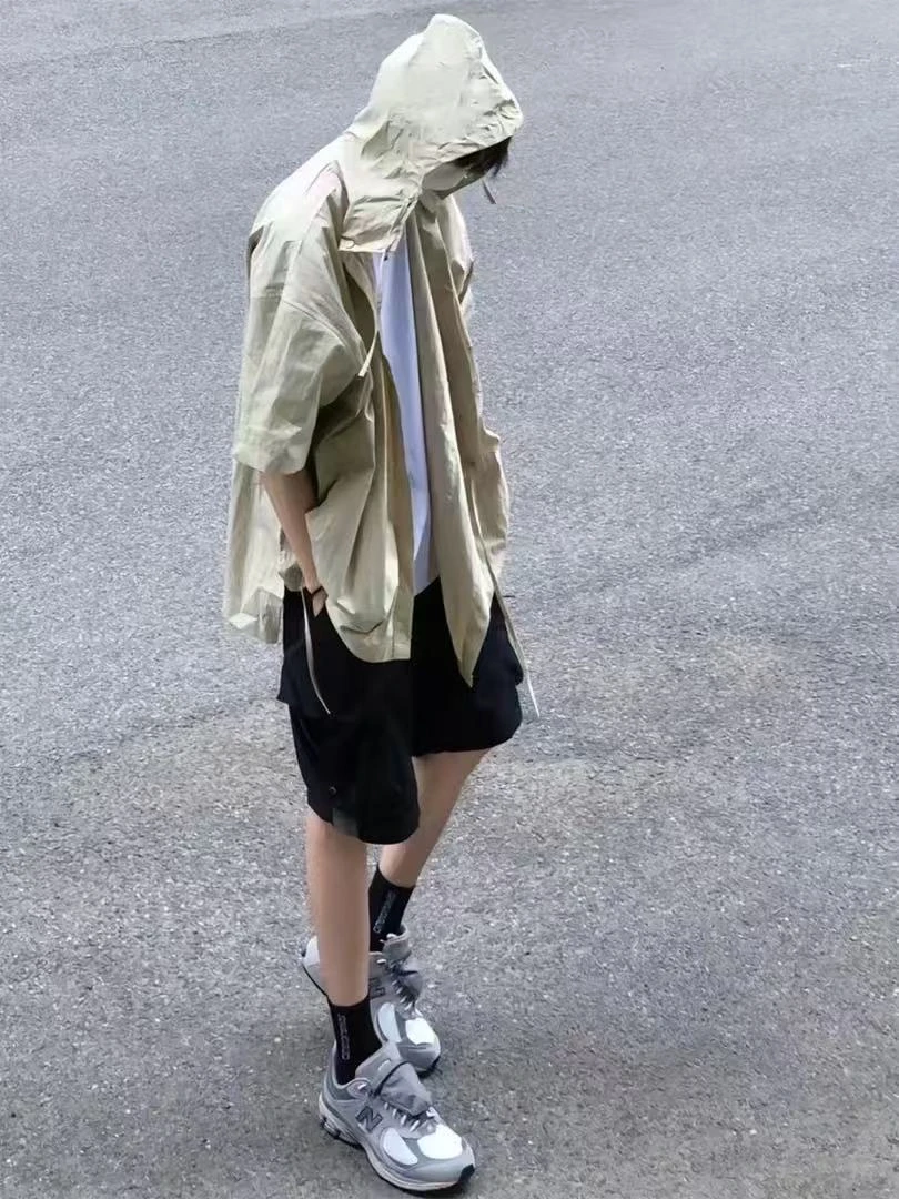 日系复古工装短袖衬衫男夏季潮流户外宽松休闲衬衣外套潮-106