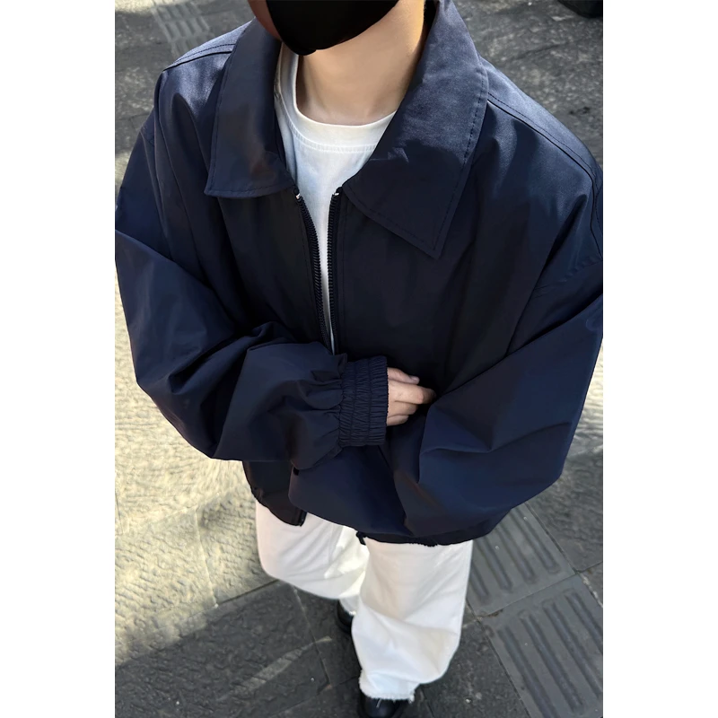 藏青色cleanfit短款夹克男秋季潮牌痞帅高级感休闲棒球服外套