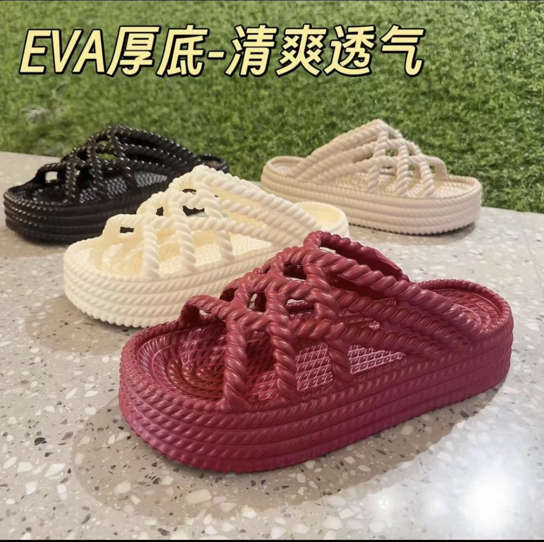 【好物推荐】504-1仿编织平底5厘米EVA厚底百搭沙滩罗马鞋