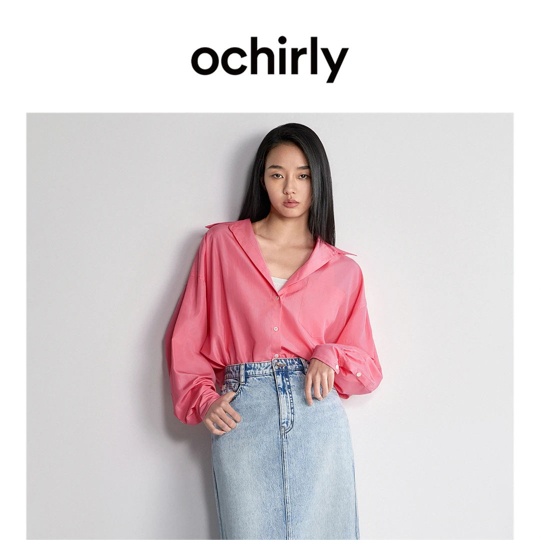 /ochirly欧时力含桑蚕丝宽松衬衫女新款春夏不规则垂感透气