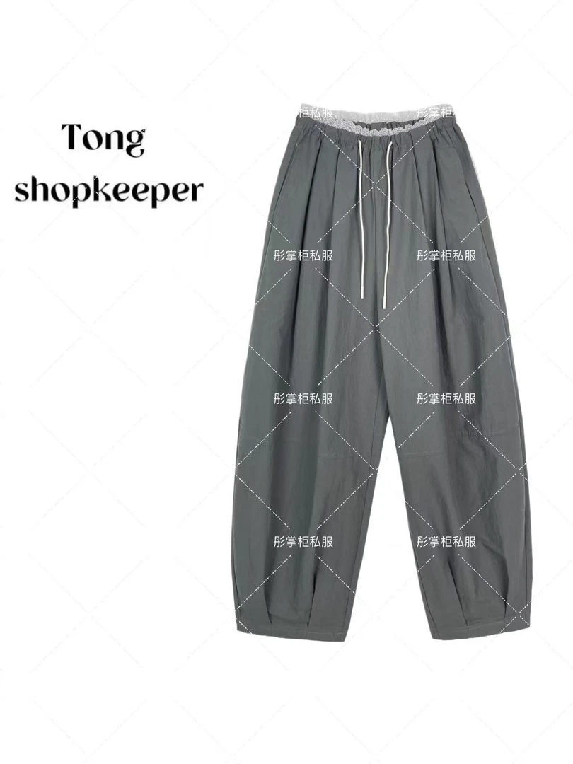 QJ/彤掌柜1681638 夏款2025秀款气球裤小弯刀拼蕾丝褶皱感休闲裤