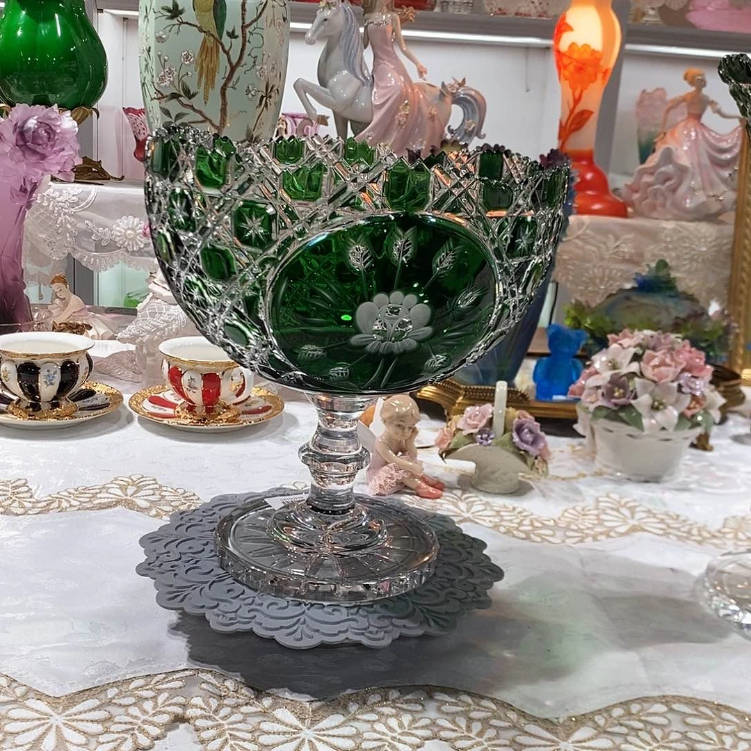 摆件0195进口水晶祖母绿高脚果斗