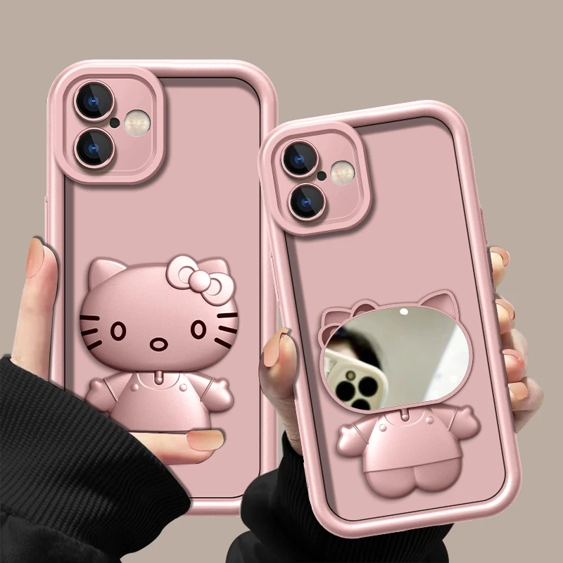 适用于苹果16金属漆香槟粉高级感猫咪支架手机壳防摔创意网红女