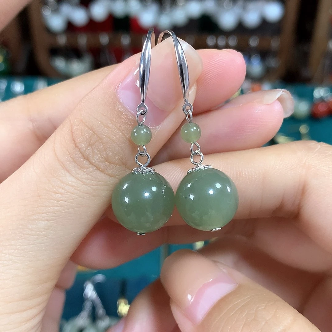 和田玉耳饰银S925镶嵌卡12mm左右