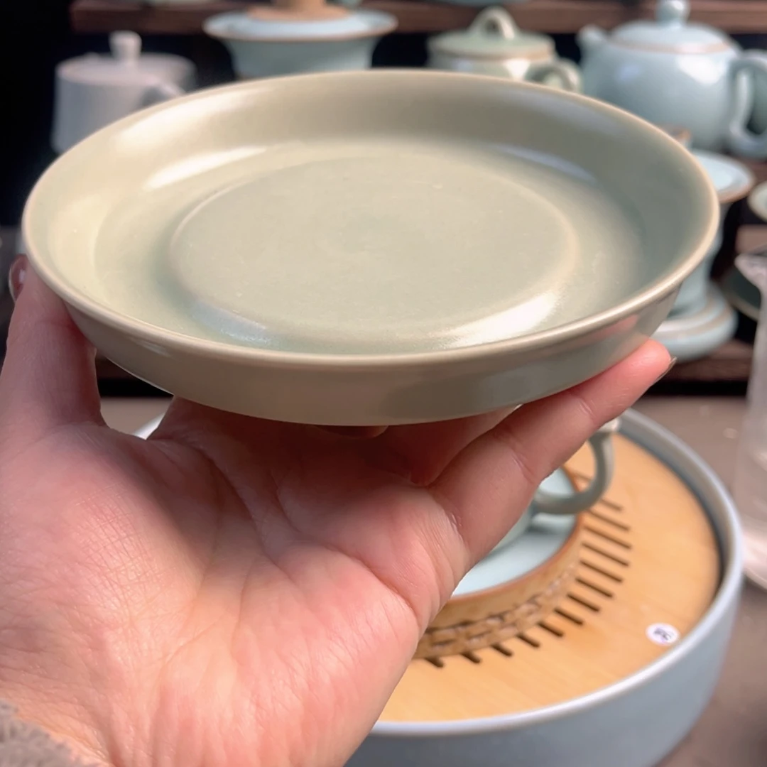 陶摆件瓷仿古豆绿釉原矿