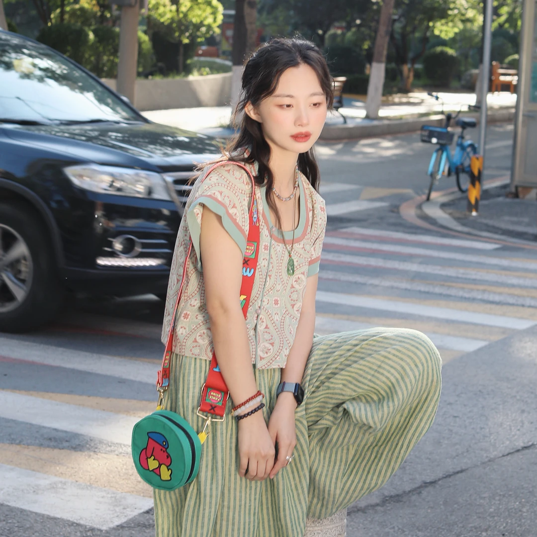 谜阿凰【晴山背子】唐制汉服上衣色织亚麻竖条纹显瘦休闲裤夏季女