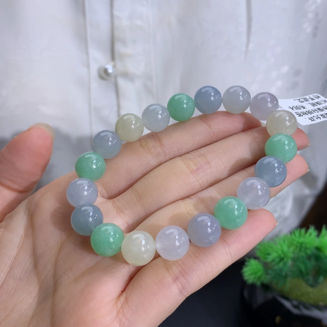 翡翠未镶嵌手串卡10冰润胶马卡龙